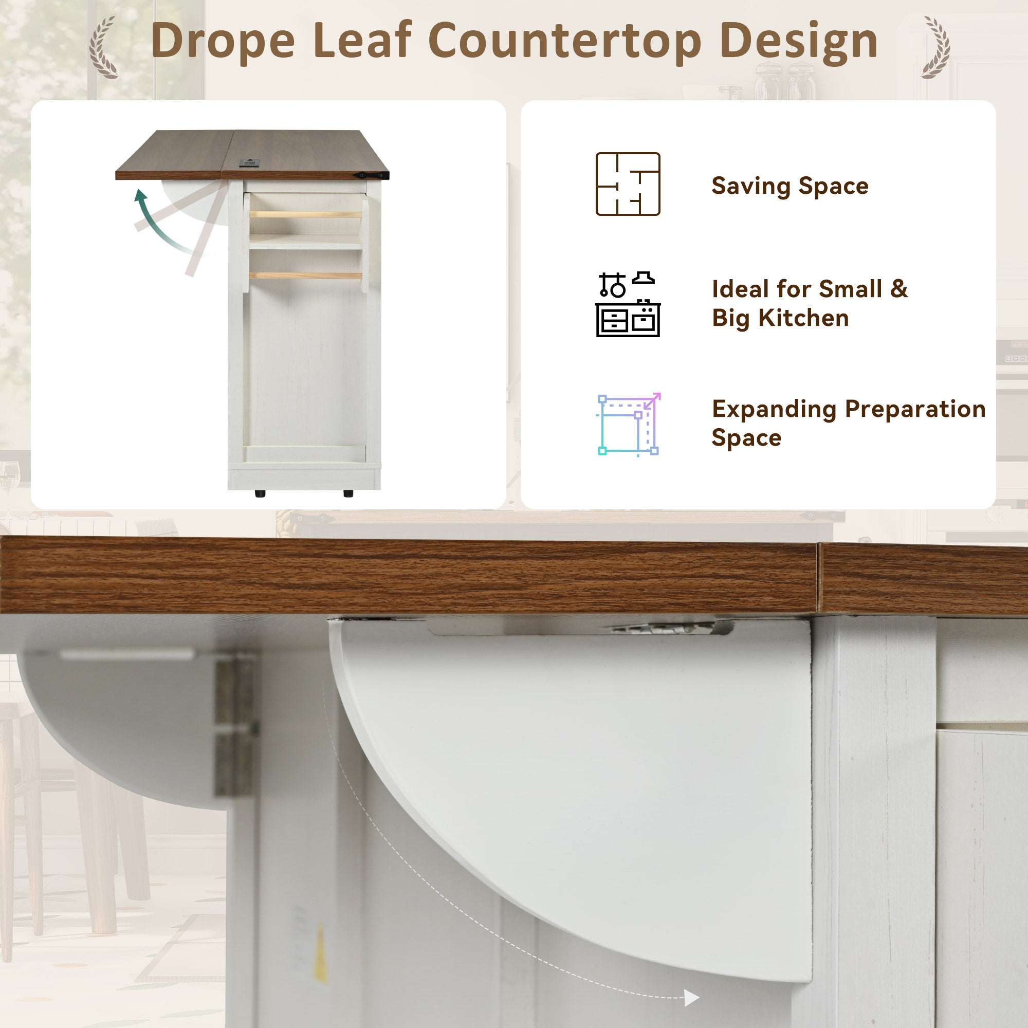 [variant:N853S379573W] Farmhouse Kitchen Island with Drop Leaf, Power Outlet and Sliding Barn Doors – 53.75-Inch image 29