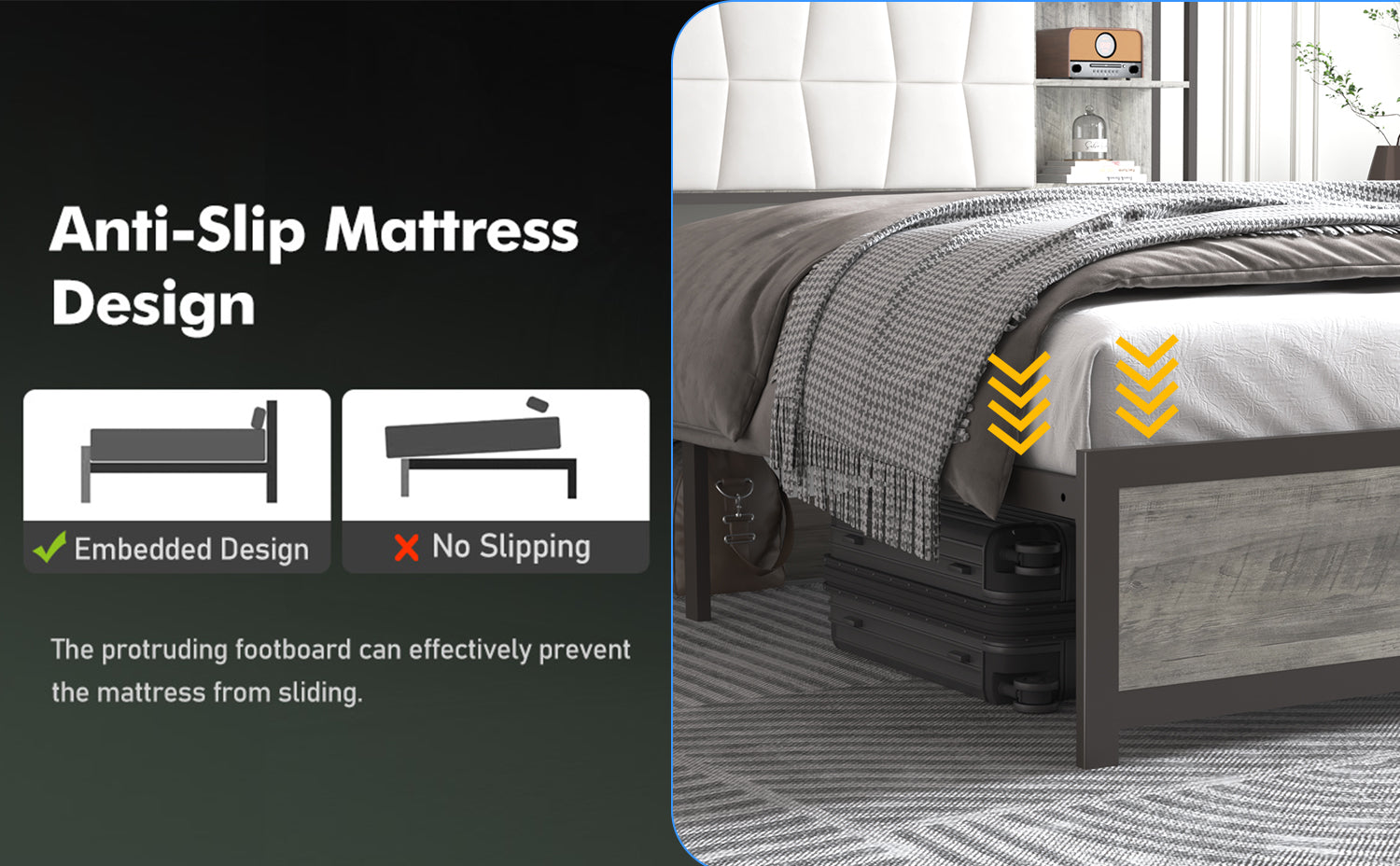 [variant:W5658P487022] Queen Upholstered Platform Bed with Bookcase Headboard, LED Lights & Charging Station image 3
