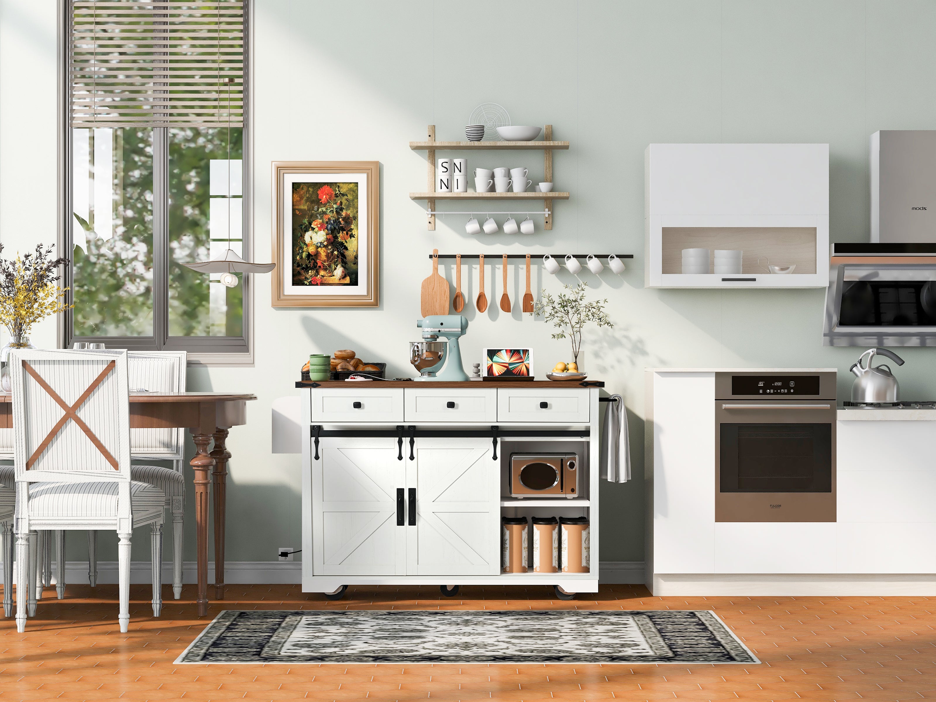 [variant:N853S379573W] Farmhouse Kitchen Island with Drop Leaf, Power Outlet and Sliding Barn Doors – 53.75-Inch image 10