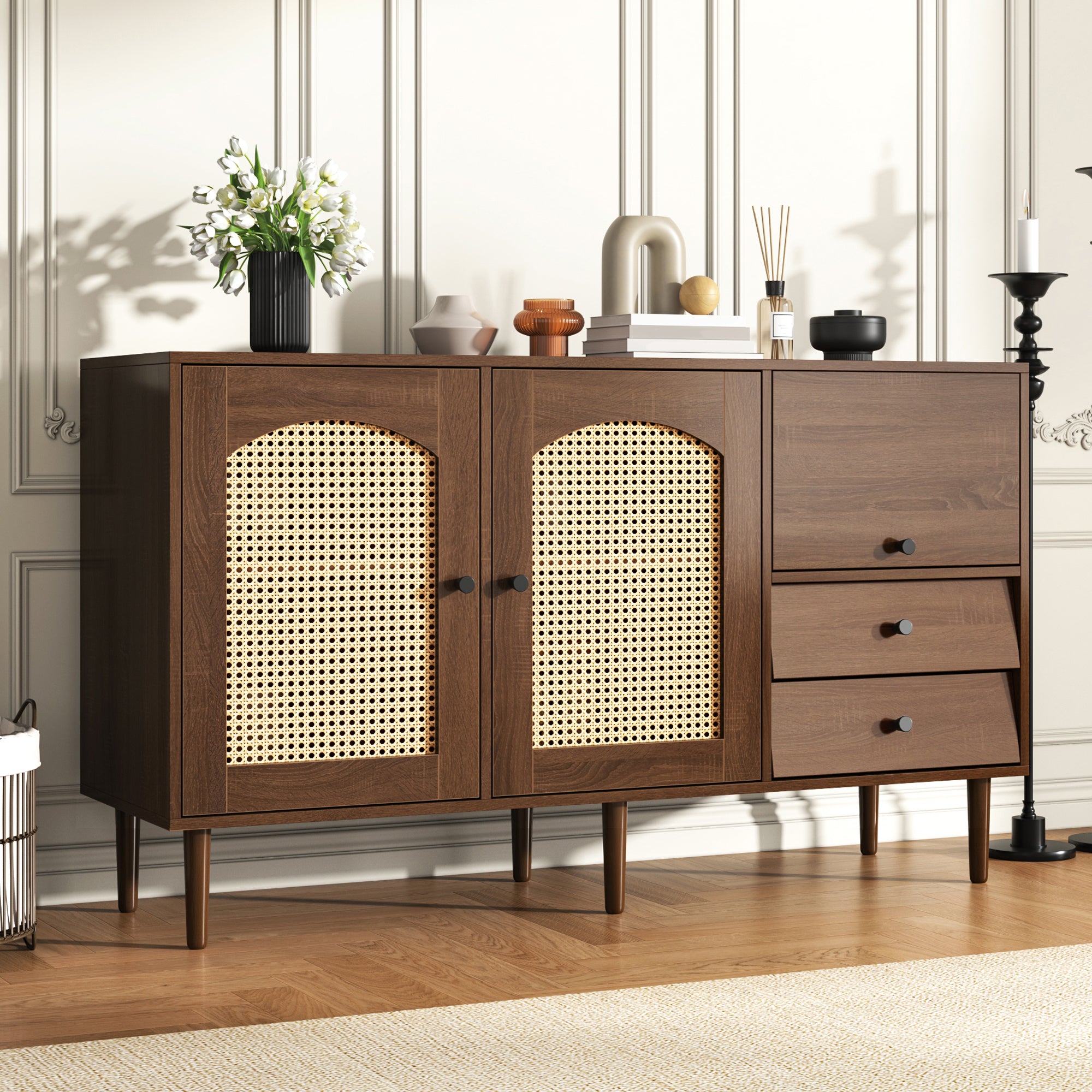 [variant:GA0013N] Country-Style Rattan-Door Sideboard image 8