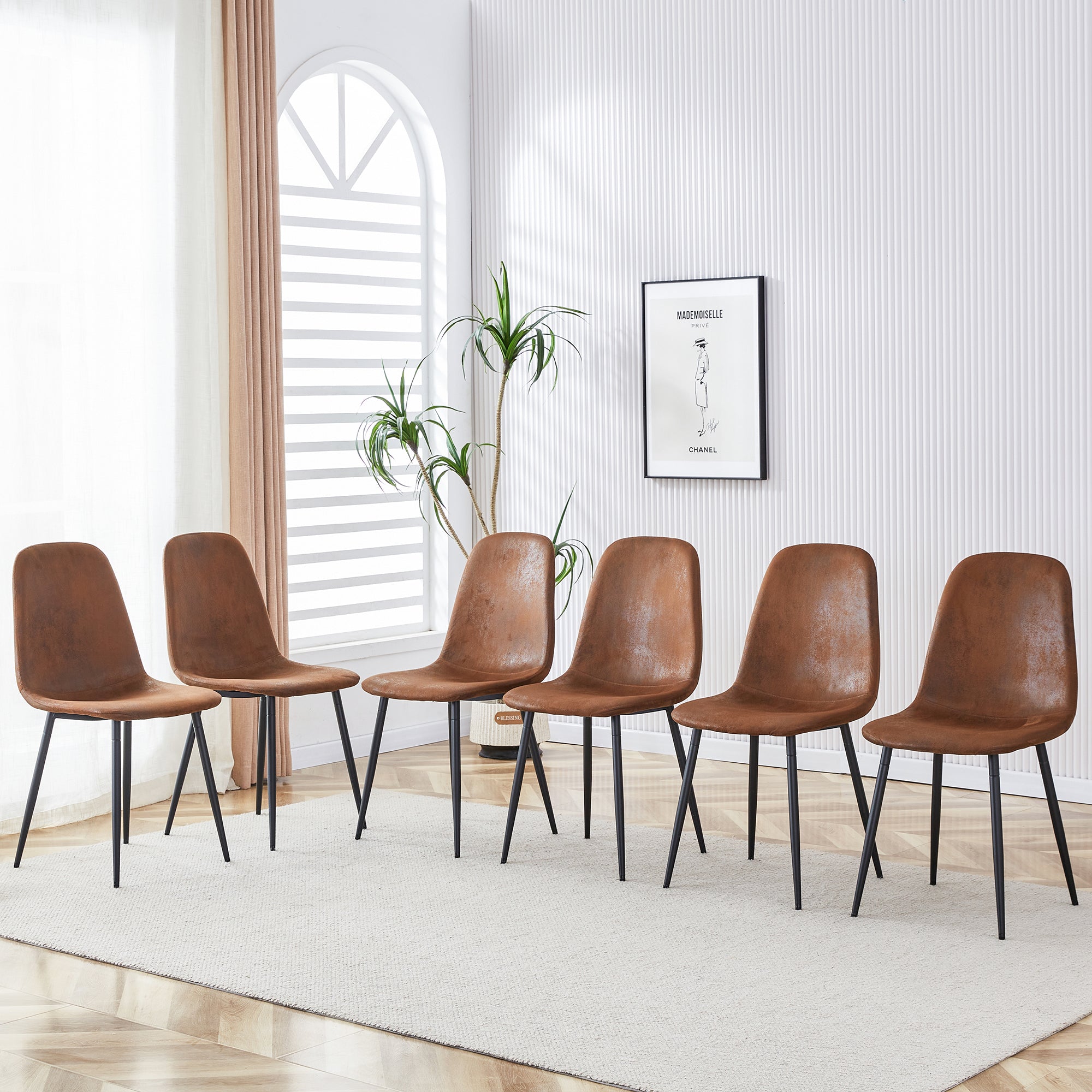 [variant:W3806P409445] Modern Dining Chairs – Set of 4 or 6 – Brown+Black image 1