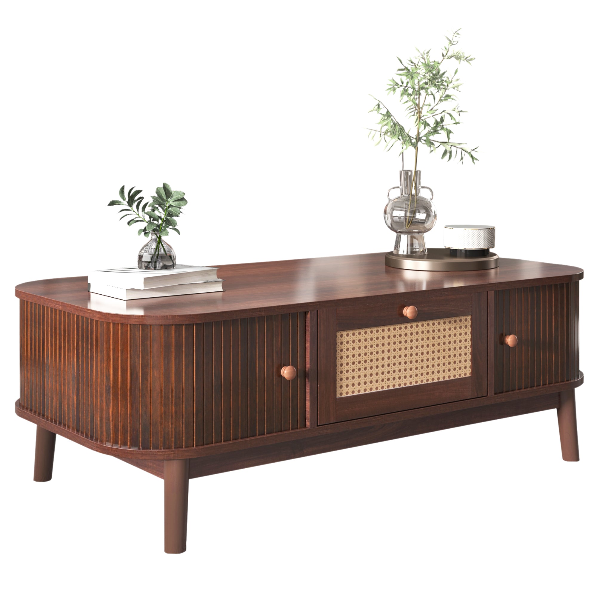 [variant:N875P360725N] Natural Rattan Coffee Table with Sliding Doors image 1