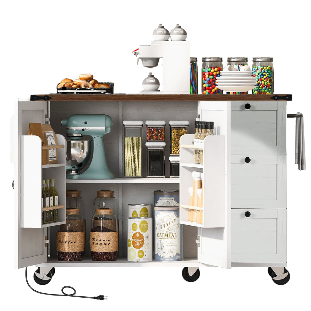 [variant:N853P379579W] Farmhouse Rolling Kitchen Island with Drop Leaf – White, 54.5-Inch image 37