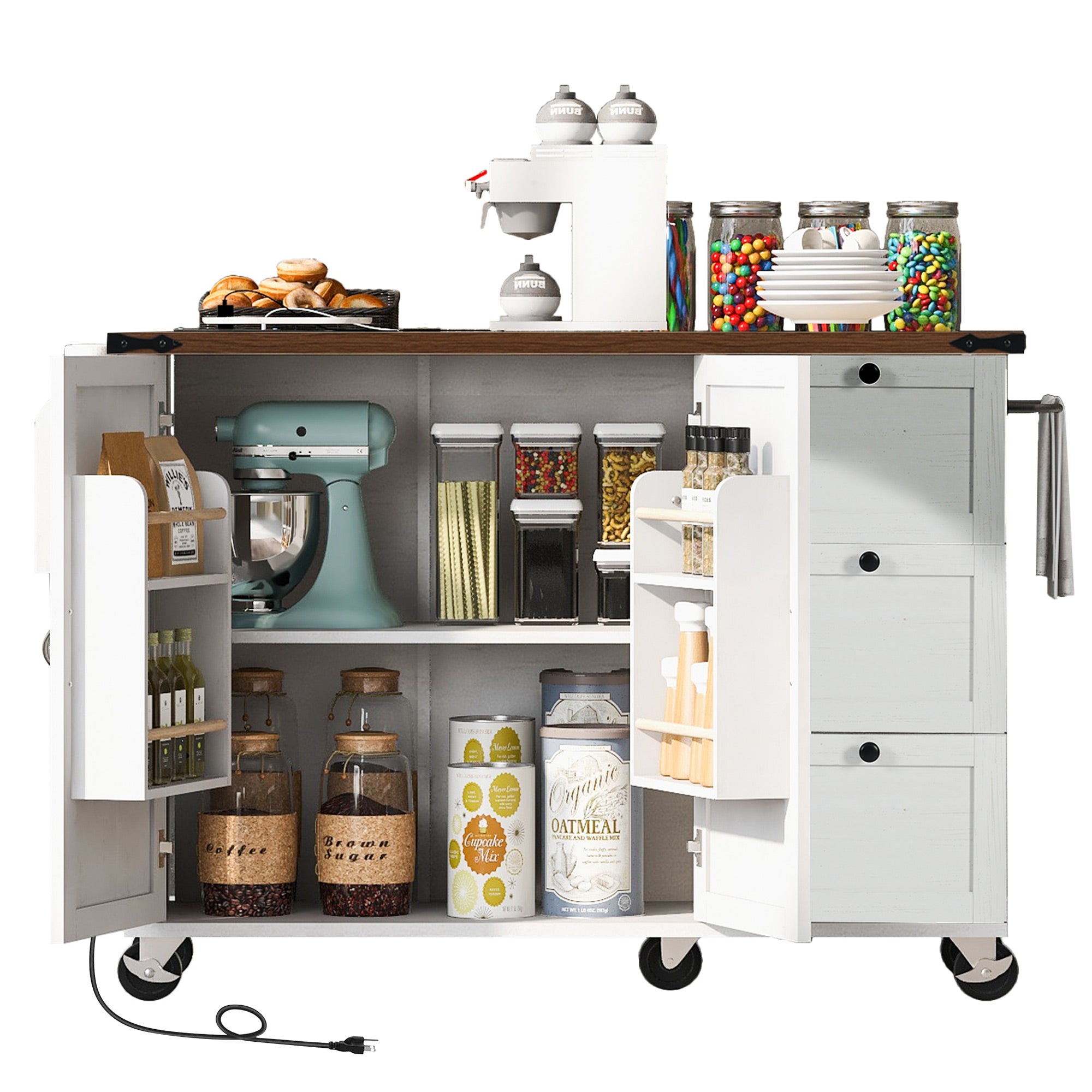 [variant:N853P379579W] Farmhouse Rolling Kitchen Island with Drop Leaf – White, 54.5-Inch image 37