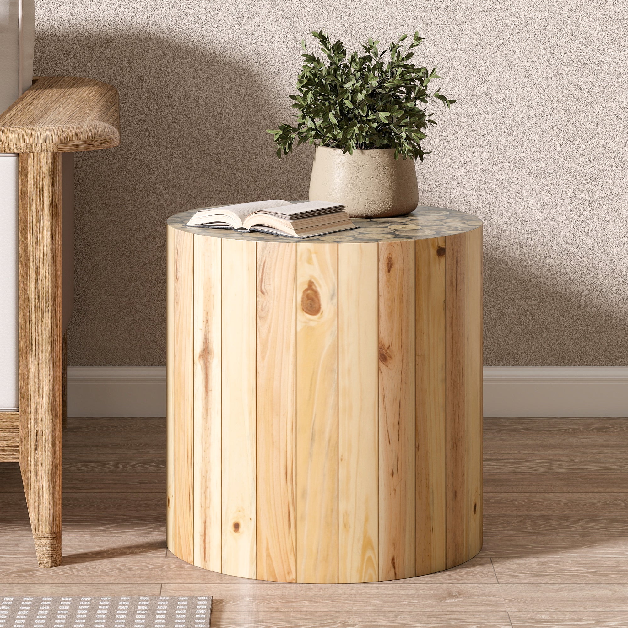 [variant:N876P386380B] Round Beige-Brown End Table image 1