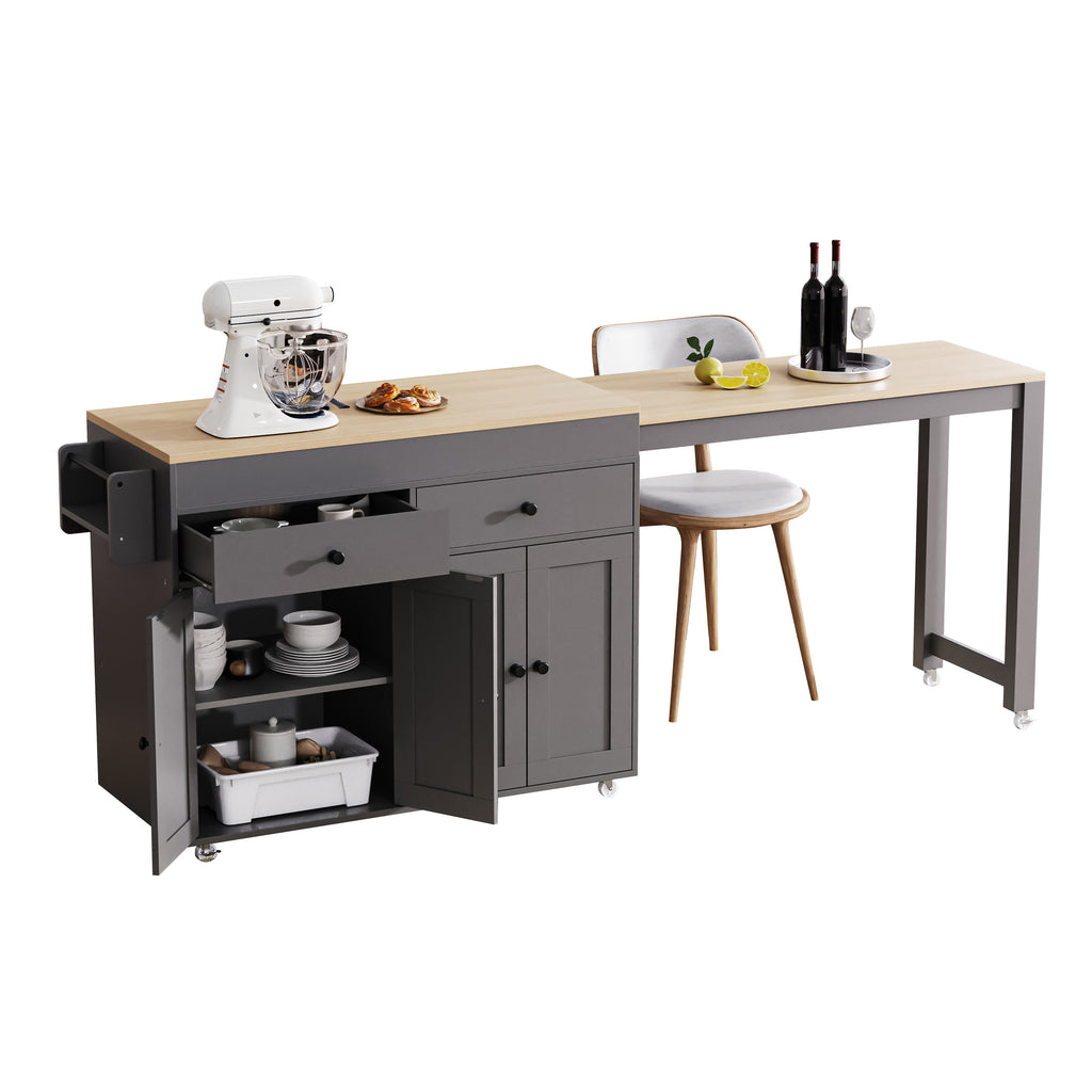 [variant:N853P386264G] Extendable Rolling Kitchen Island with Dining Table – Gray, 74.5-Inch image 28
