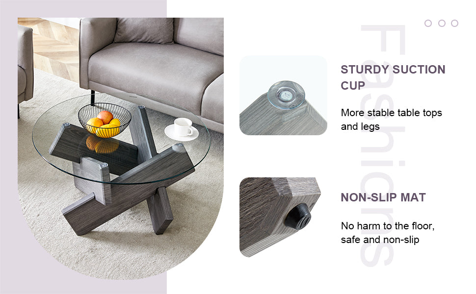 [variant:W3806P404748] Round Glass Coffee Table with Gray Patterned Base – 33.4-Inch image 16