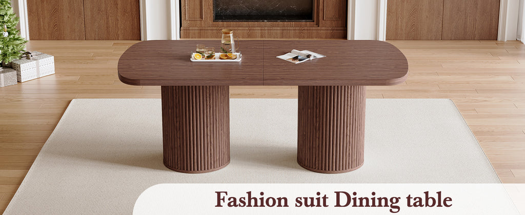 [variant:W3806S00019] Walnut Roman-Column Dining Table – 78.7-Inch image 9