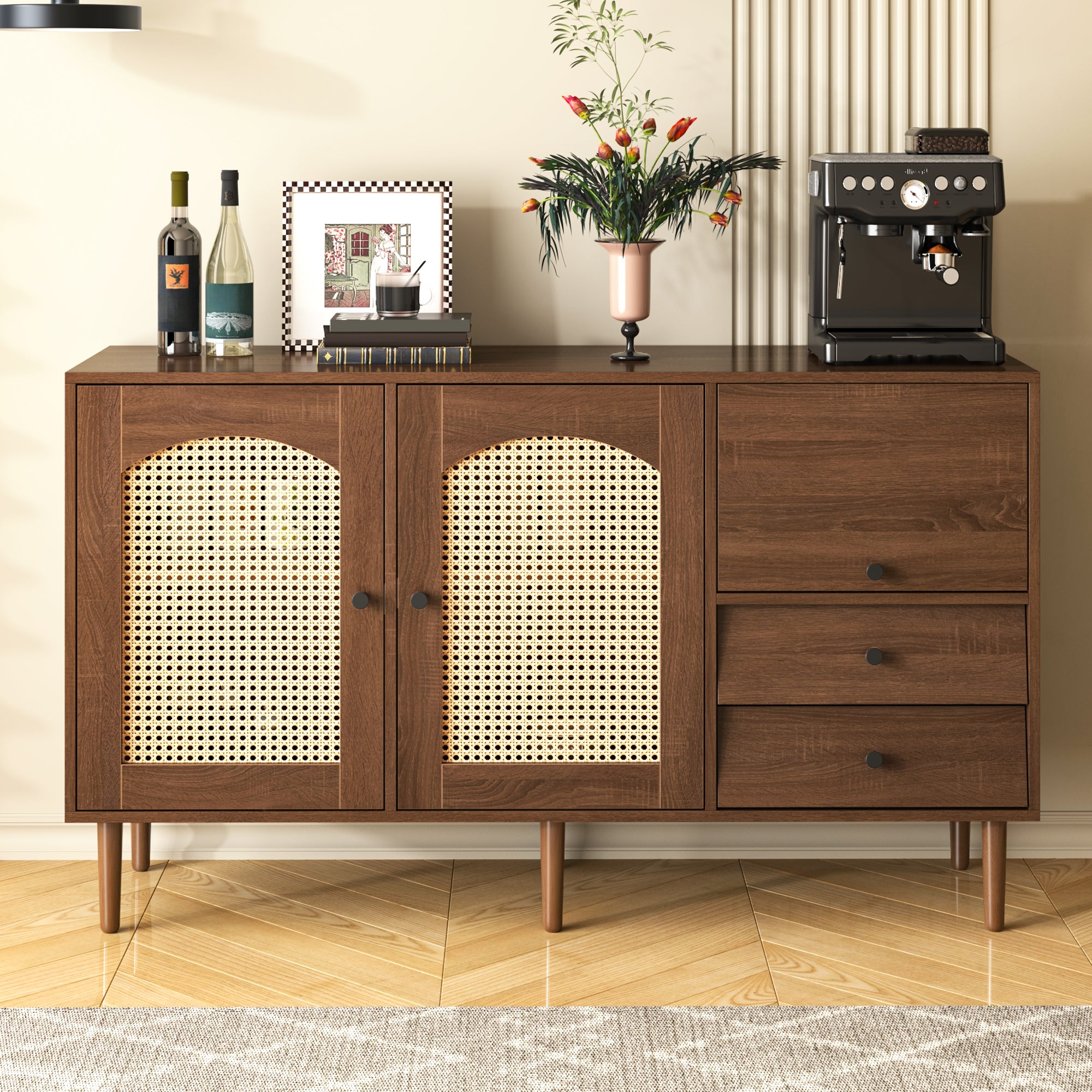 [variant:GA0013N] Country-Style Rattan-Door Sideboard image 2