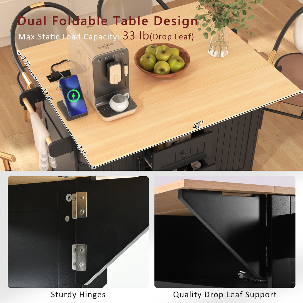 [variant:N853S000006B] Dual-Drop-Leaf Rolling Kitchen Island – Black, 55.75-Inch image 21