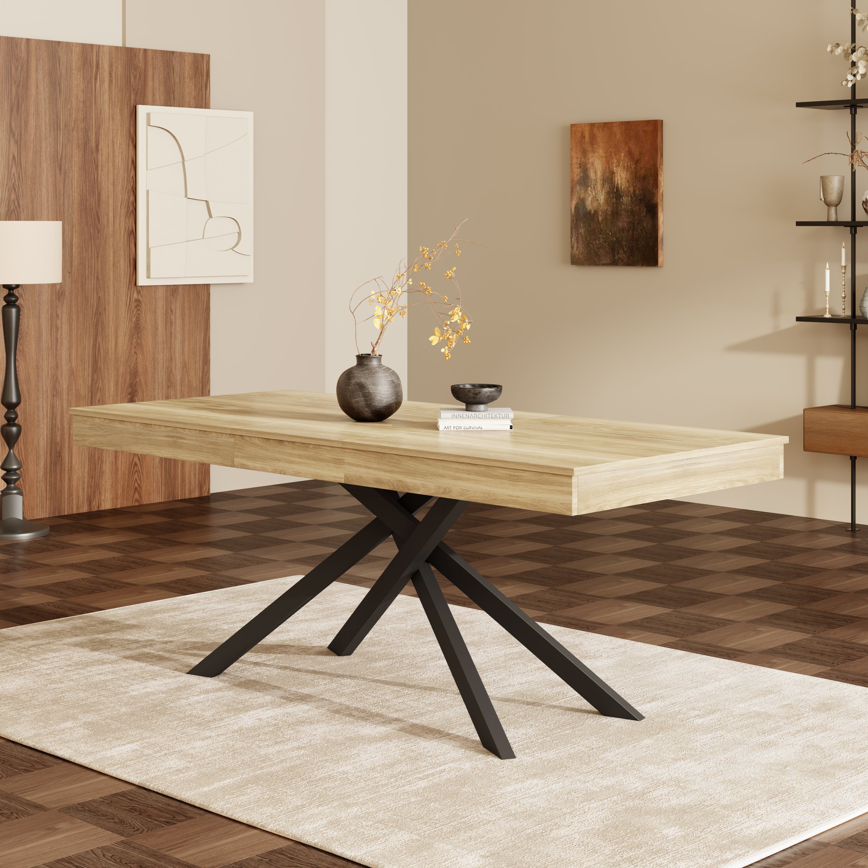 [variant:N859D000003E] Extendable Oak Dining Table – 55–71 Inch image 4