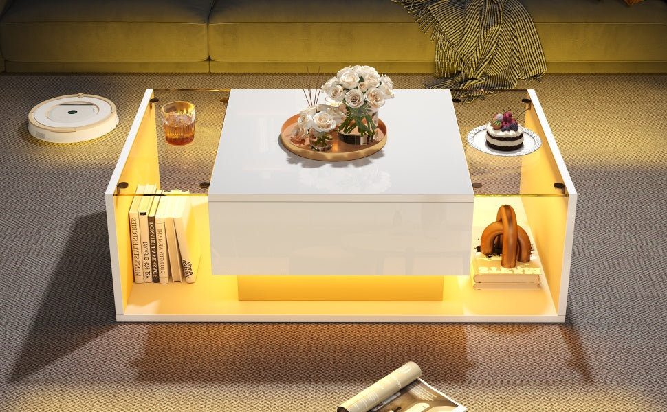 [variant:N892P423295W] High-Gloss LED Coffee Table with Drawer and Glass Top image 44