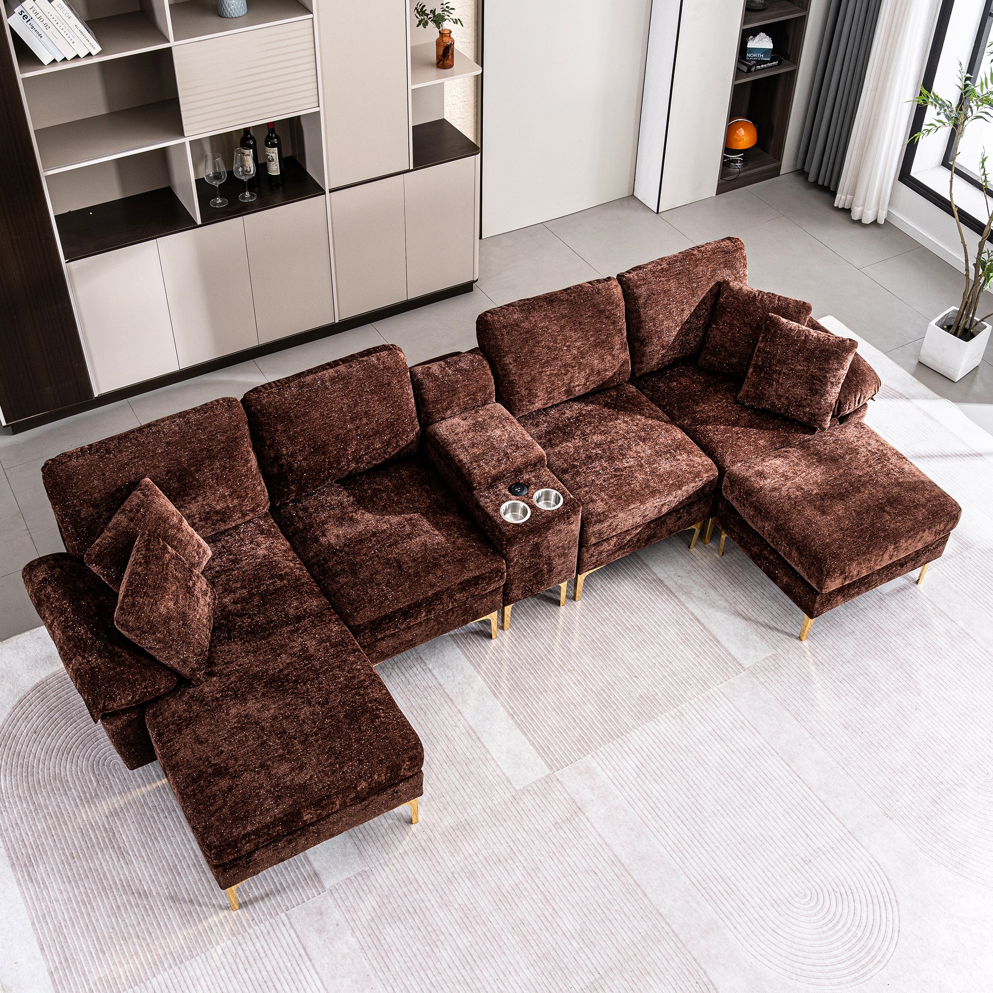 [variant:W3885S00059] U-Shaped Chenille Sectional Sofa with Recliner and Ottoman image 8