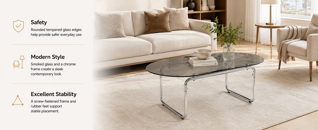 Curved Tempered-Glass Coffee Table — [variant:W3738P499158] Grey image 12