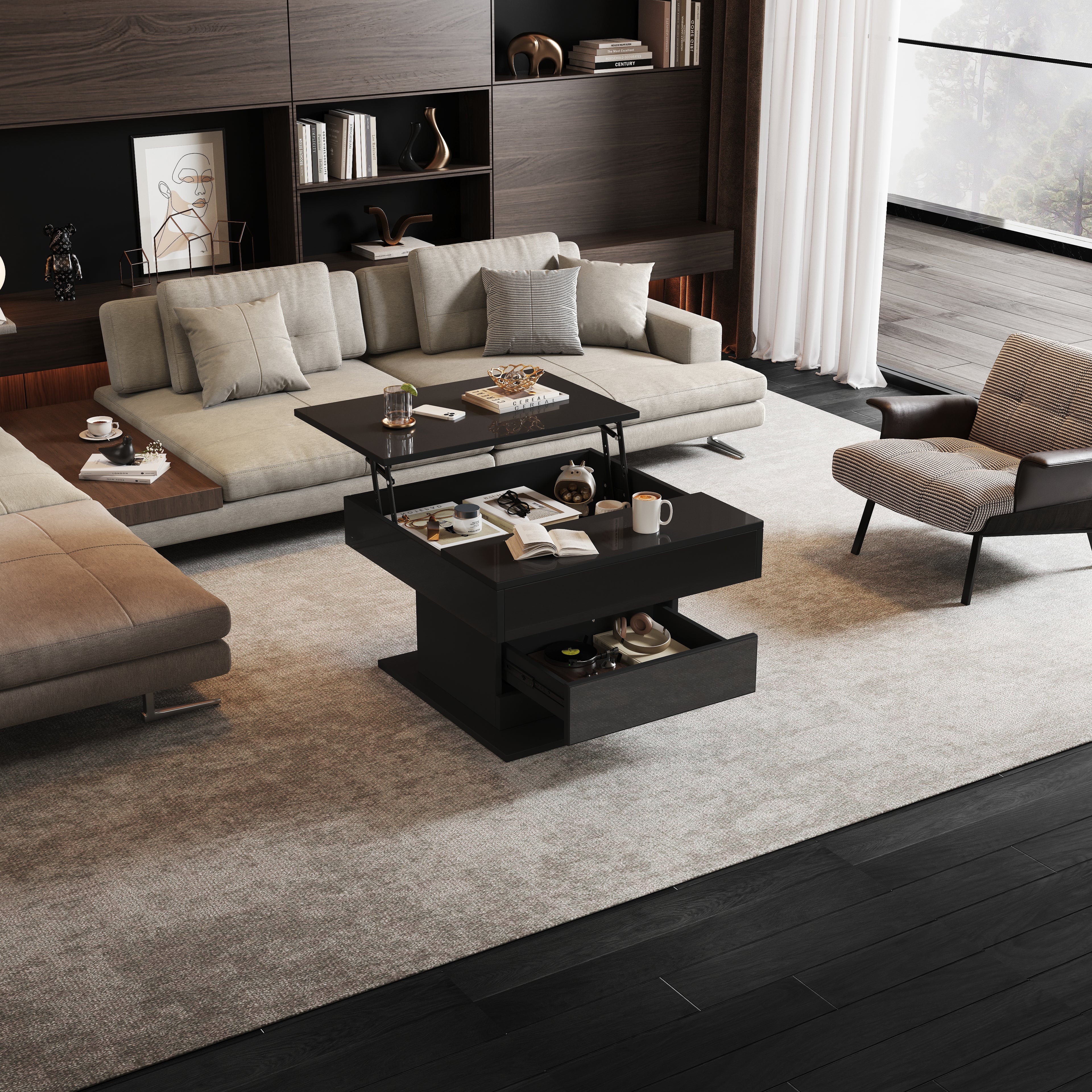 [variant:N892P423296B] Black 360° Rotating Lift-Top Coffee Table image 22