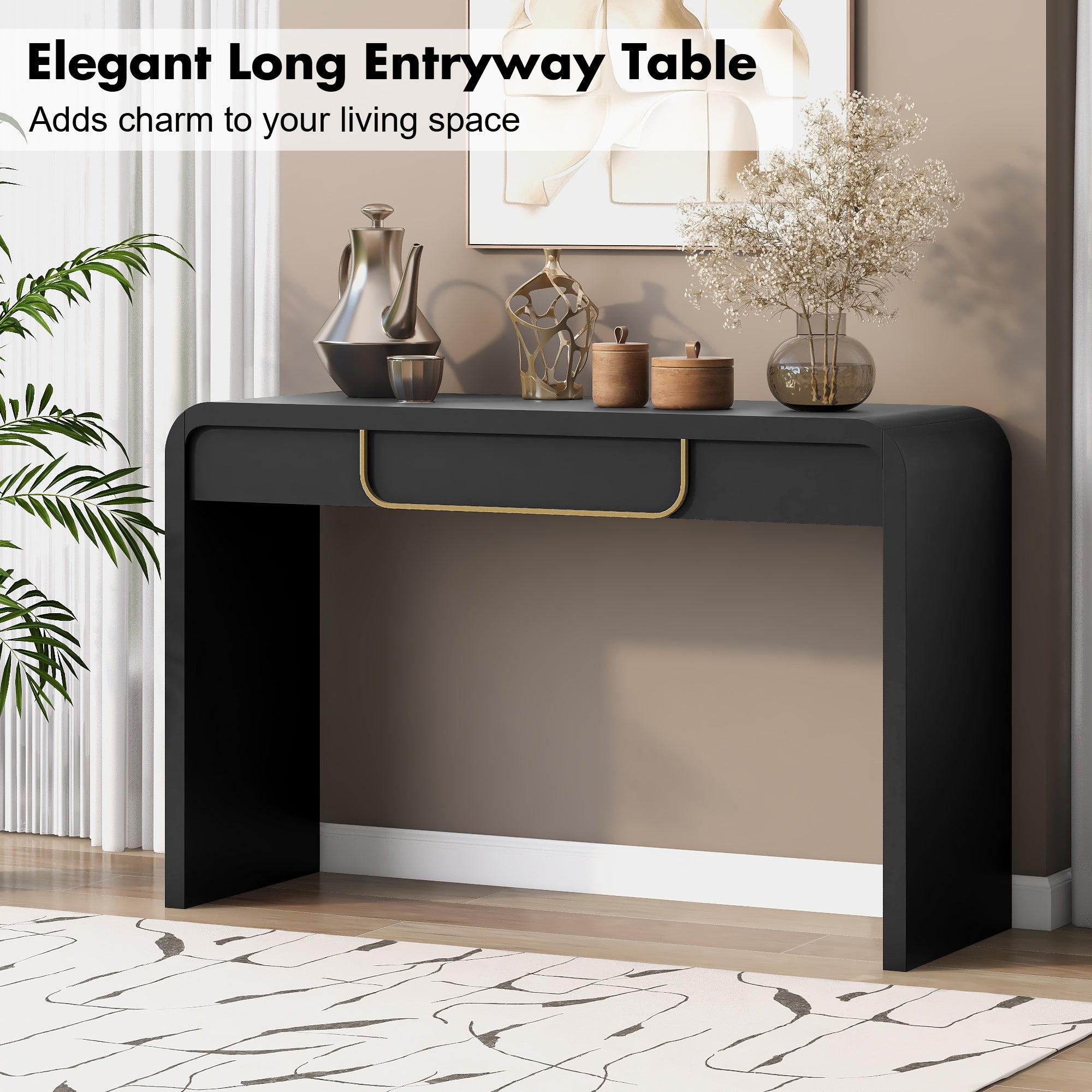 [variant:N876P351912B] Black Console Table with Drawer & Storage Shelf image 4