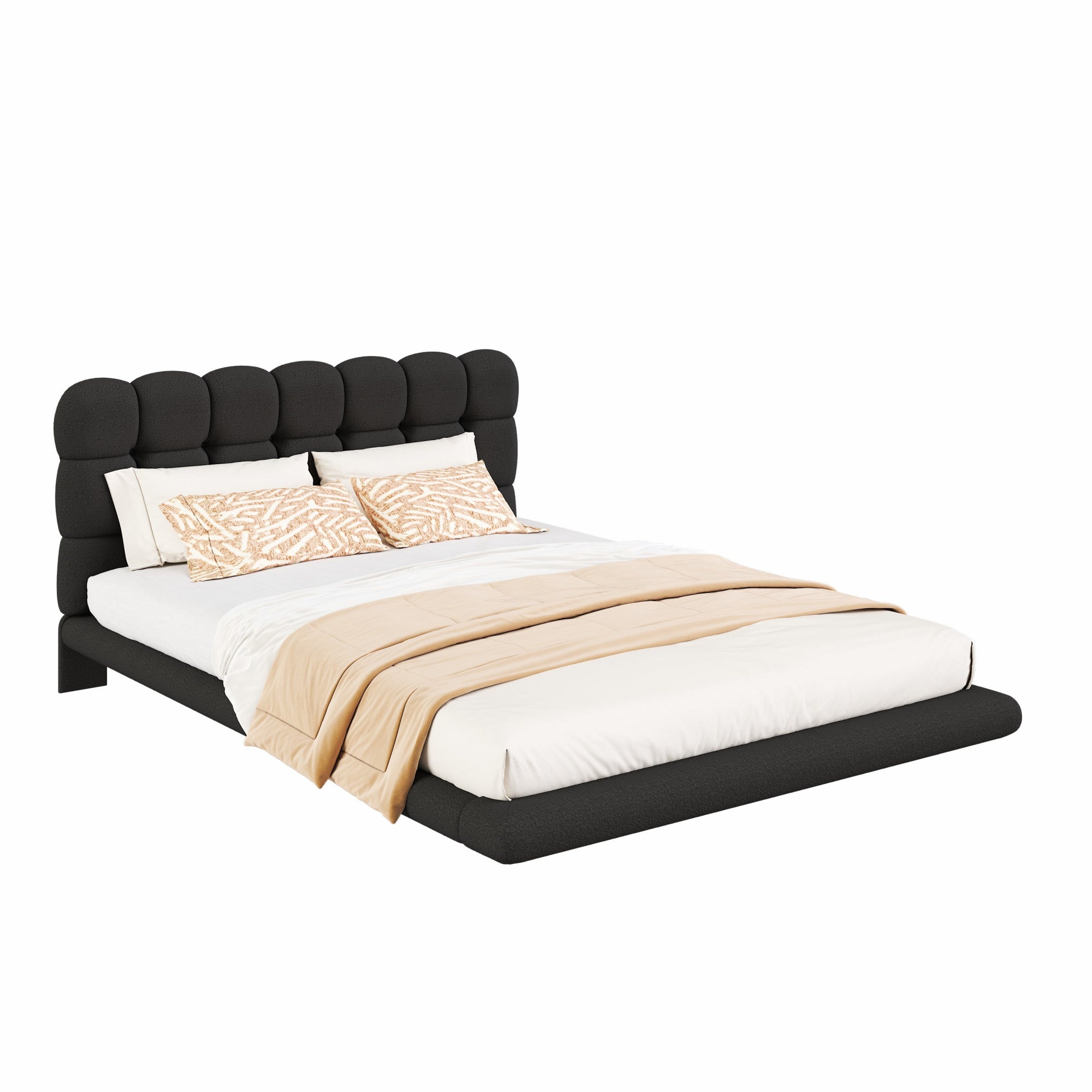 [variant:HS451577AAB] Queen LED Floating Bouclé Platform Bed – Black image 17