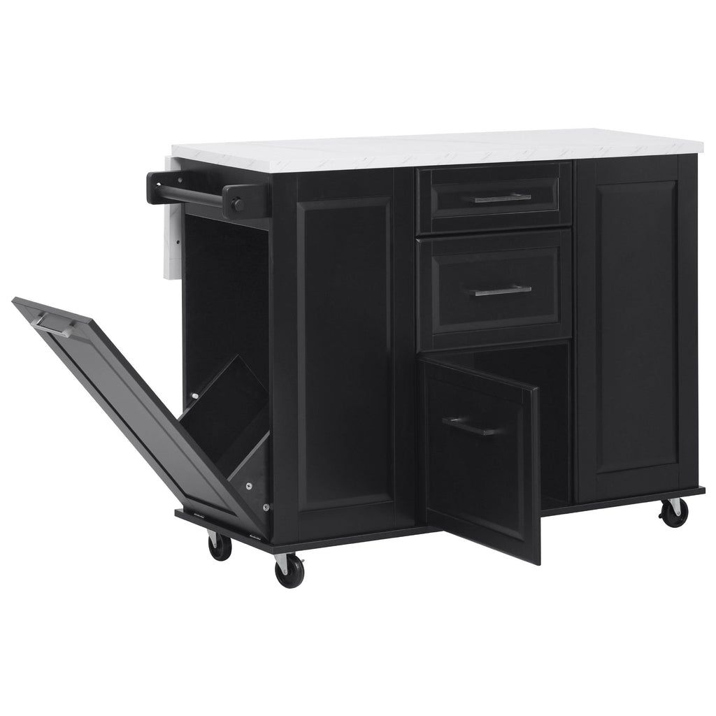 [variant:N853P390045B] Rolling Kitchen Island with Tilt-Out Trash Cabinet – Black, 50.7-Inch image 39