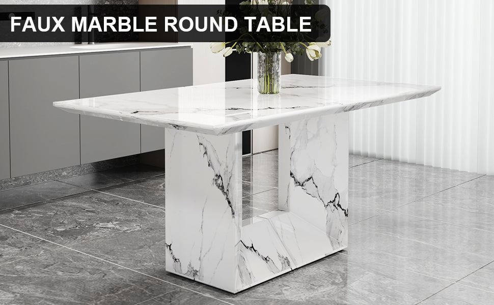 [variant:W3806S00015] White Marble-Look Dining Table image 9