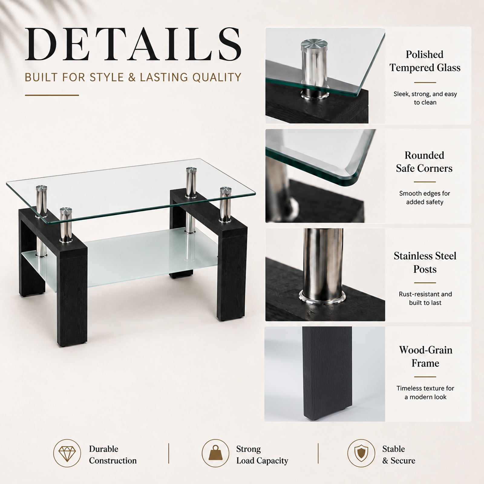 Modern Tempered Glass Coffee Table – Natural or Black — [variant:W3738P499161] Black image 4