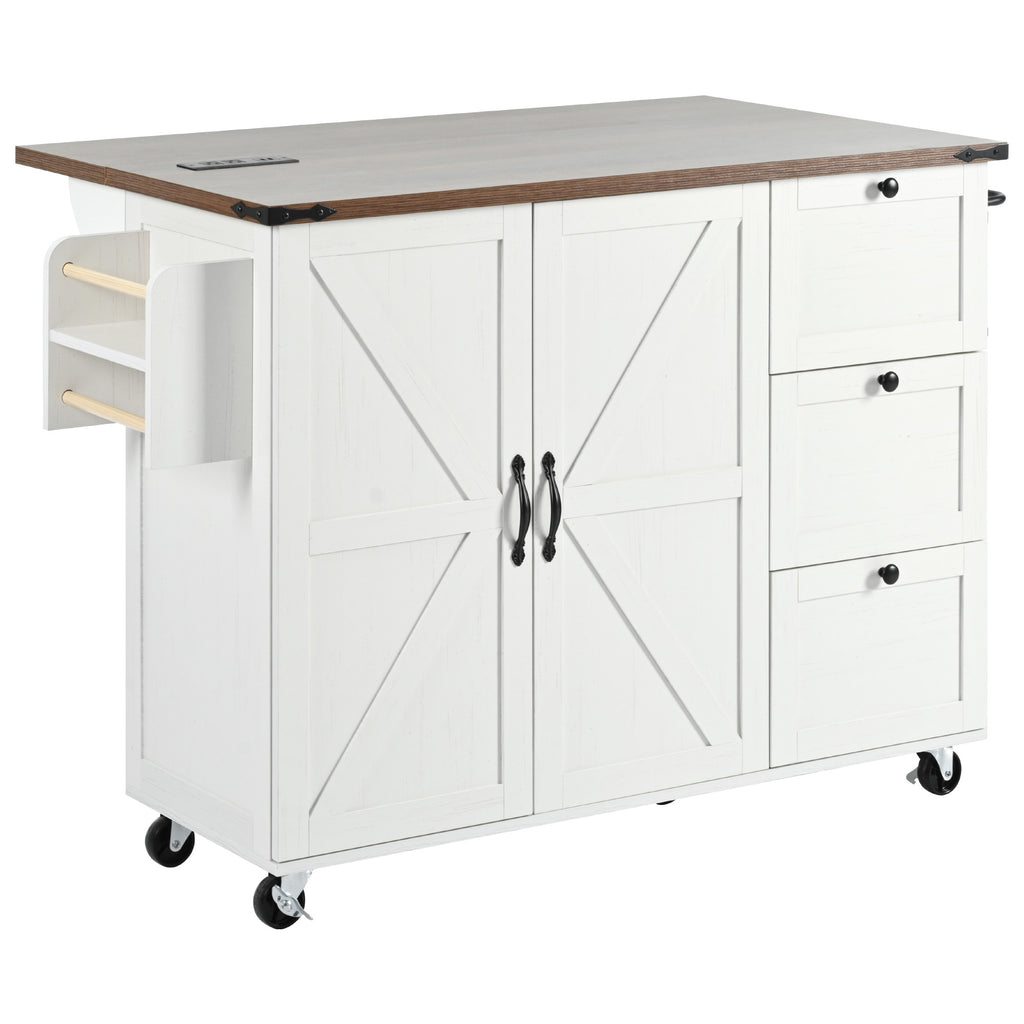 [variant:N853P379579W] Farmhouse Rolling Kitchen Island with Drop Leaf – White, 54.5-Inch image 6