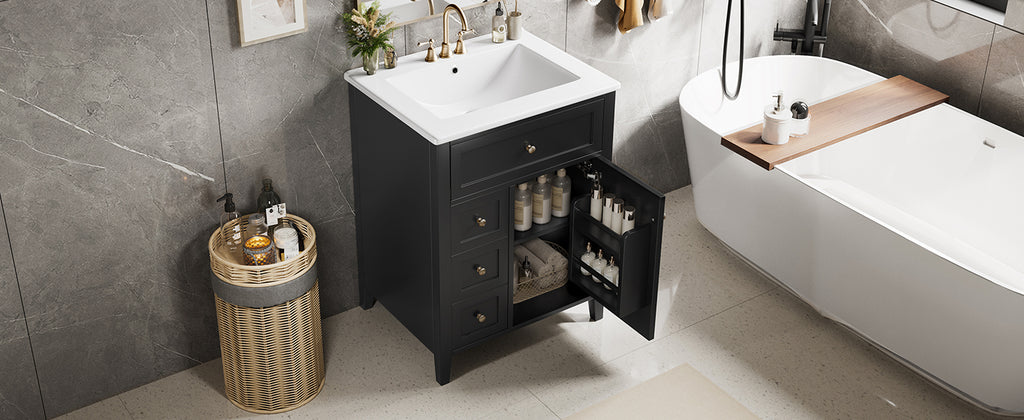 [variant:N725P280631B] Black Bathroom Vanity with Ceramic Sink – 24-Inch image 2