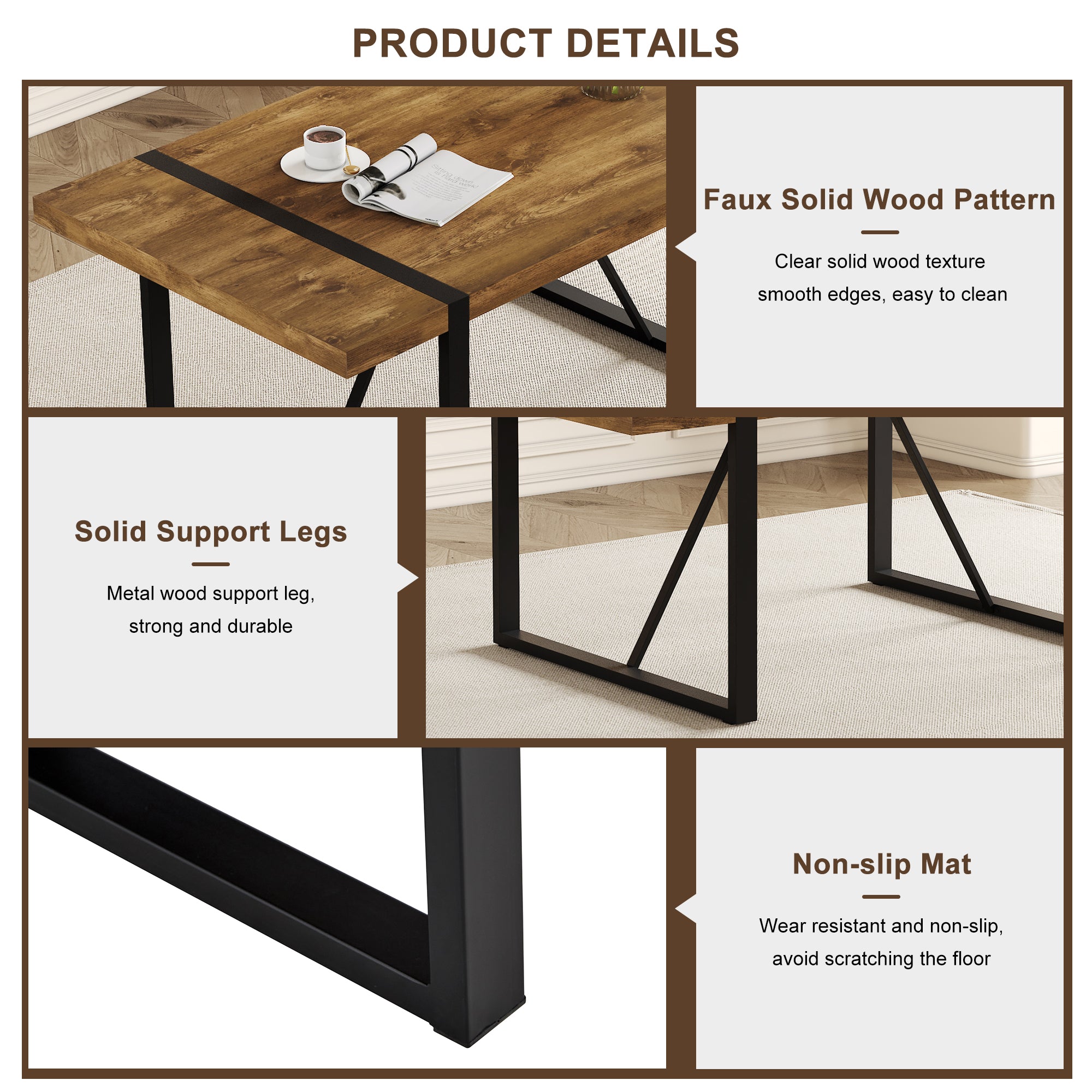 [variant:W3806P432339] Wood-Grain Dining Table with Metal Legs – 71-Inch image 6