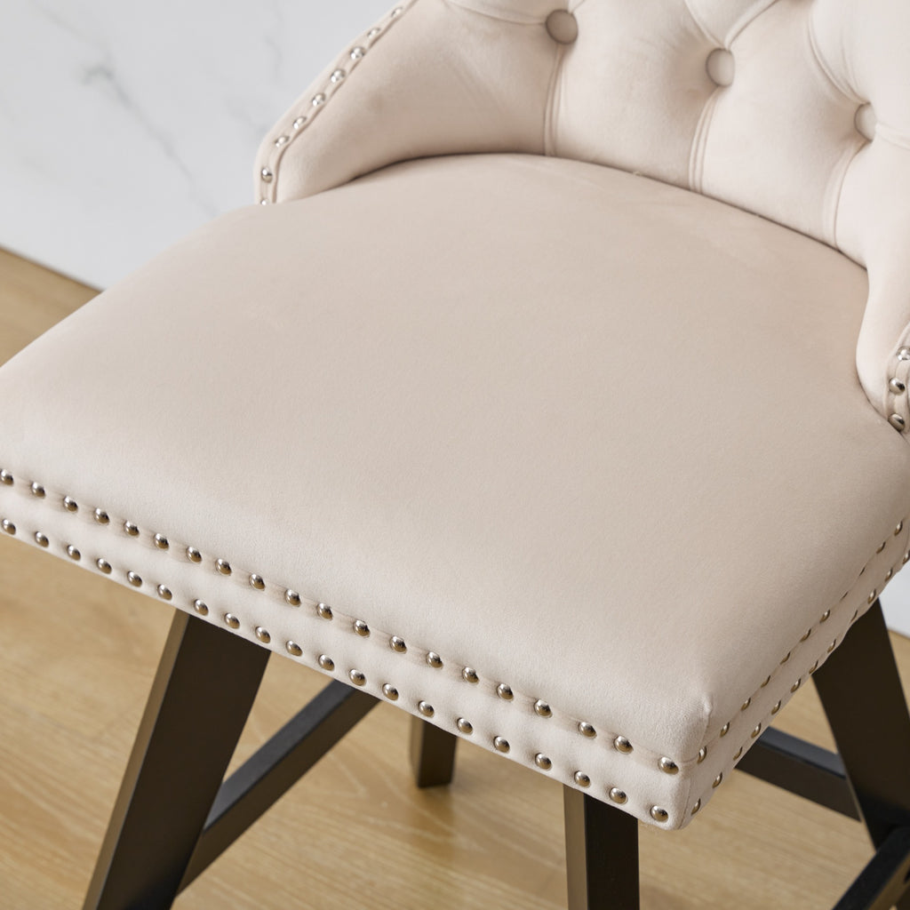 [variant:W5755P512968] Set of 2 Beige Velvet Swivel Bar Stools image 11