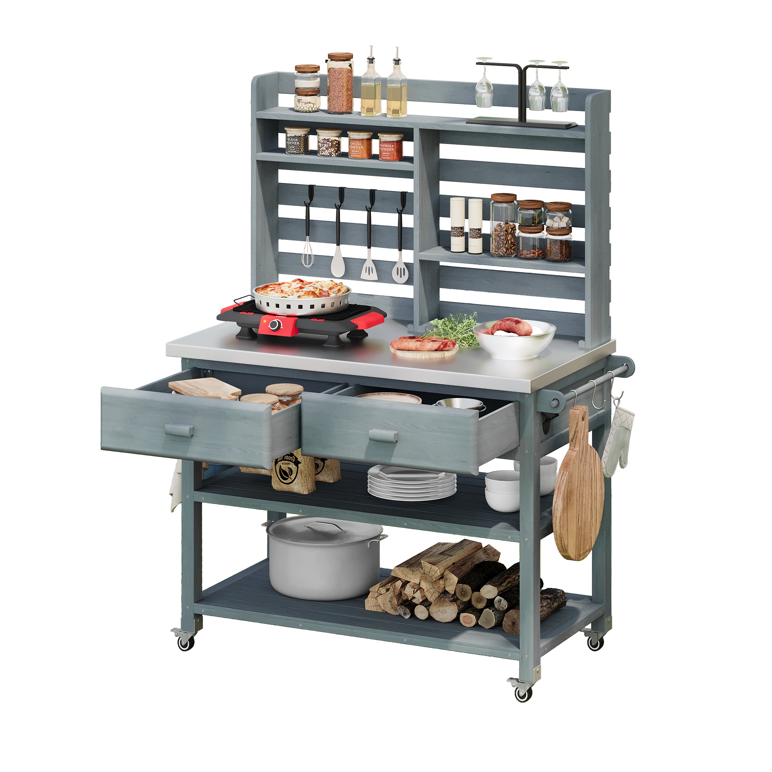 [variant:N853P386121G] Rolling Outdoor Potting Bench with Stainless Steel Top image 27