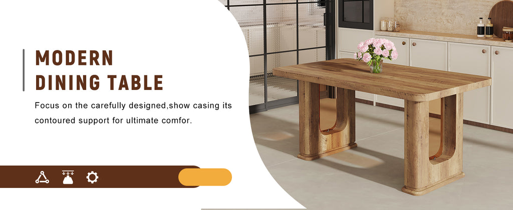 [variant:W3806S00012] Wood-Grain U-Leg Dining Table – 64.5-Inch image 9
