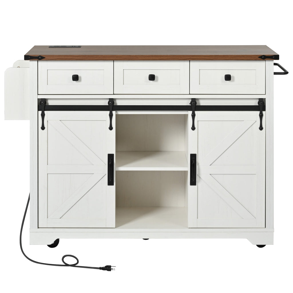 [variant:N853S379573W] Farmhouse Kitchen Island with Drop Leaf, Power Outlet and Sliding Barn Doors – 53.75-Inch image 32