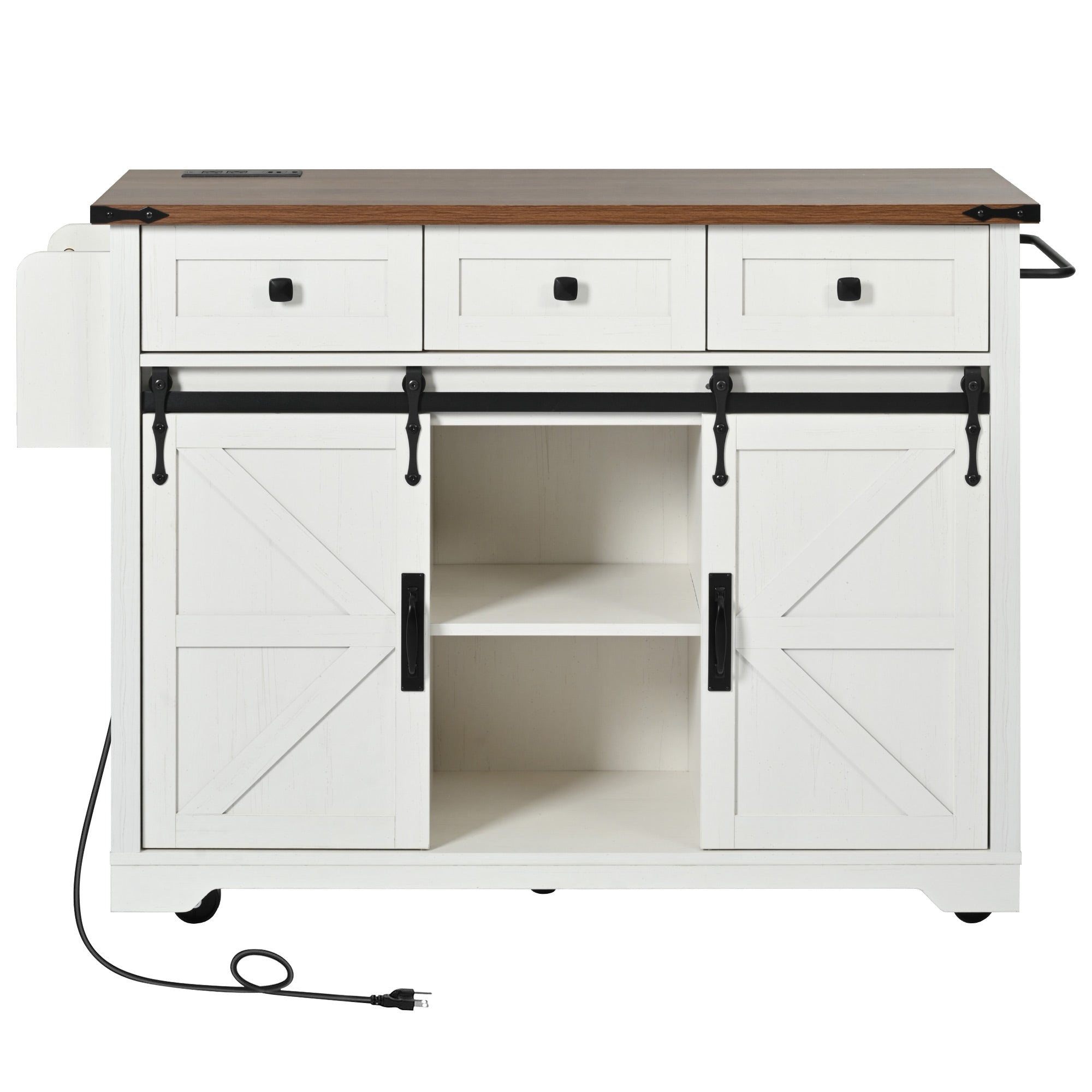 [variant:N853S379573W] Farmhouse Kitchen Island with Drop Leaf, Power Outlet and Sliding Barn Doors – 53.75-Inch image 32