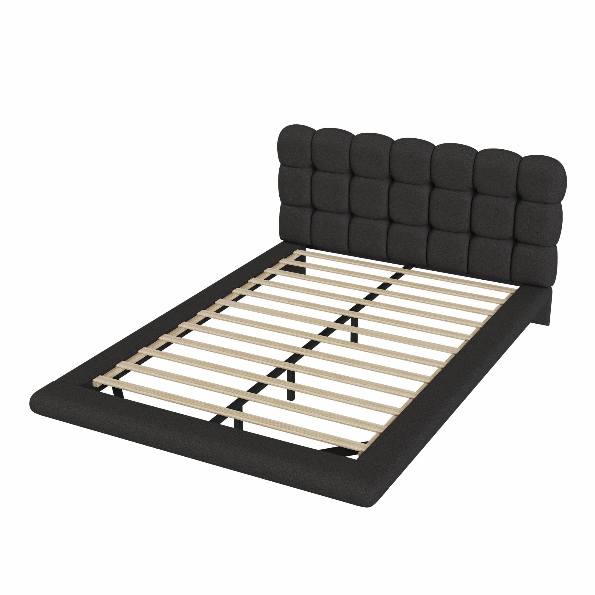 [variant:HS451577AAB] Queen LED Floating Bouclé Platform Bed – Black image 15