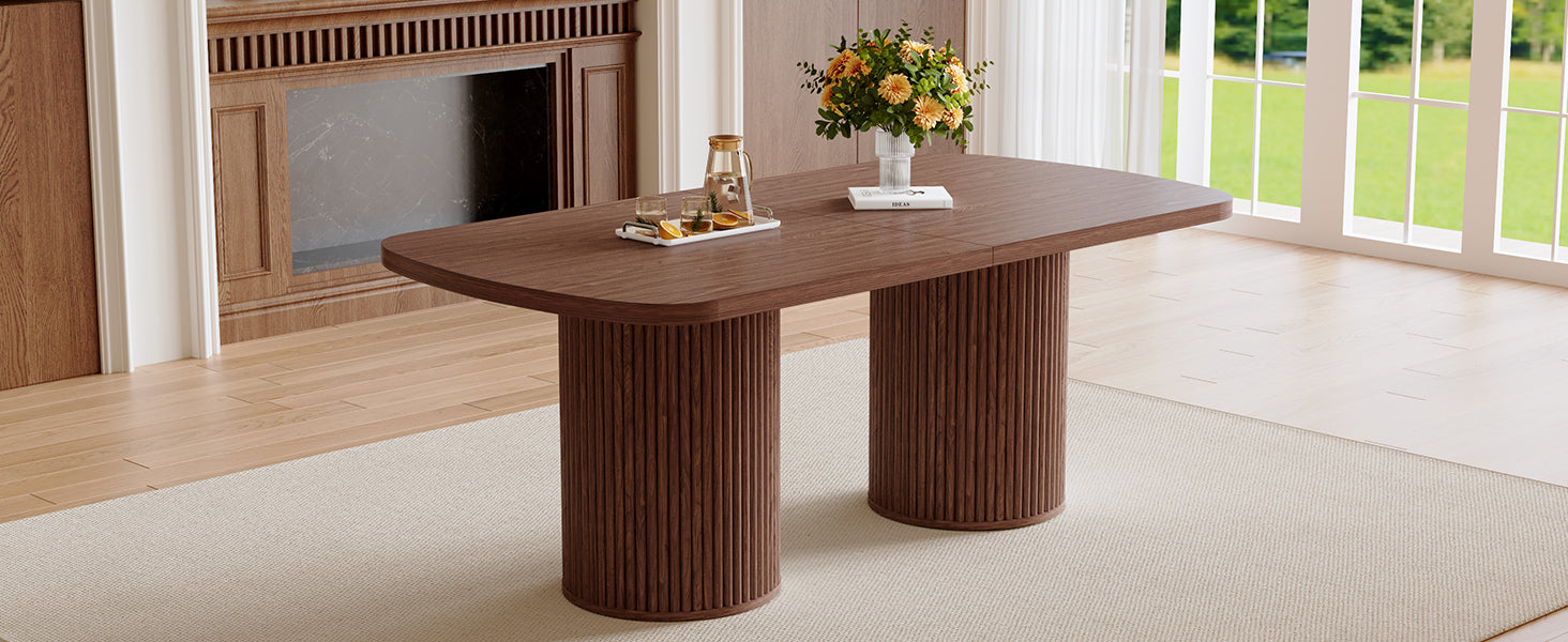 [variant:W3806S00019] Walnut Roman-Column Dining Table – 78.7-Inch image 10