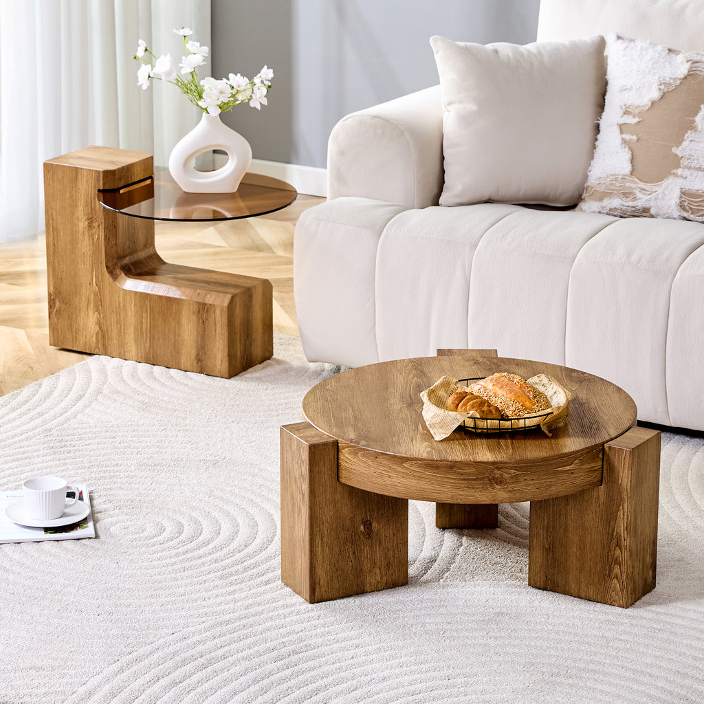 [variant:W3806P404744] 2-Piece Nesting Coffee Table Set with Brown Glass – Wood image 1