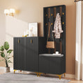 [variant:GA0009B] Entryway Hall Tree & Shoe Cabinet Set – Black image 1