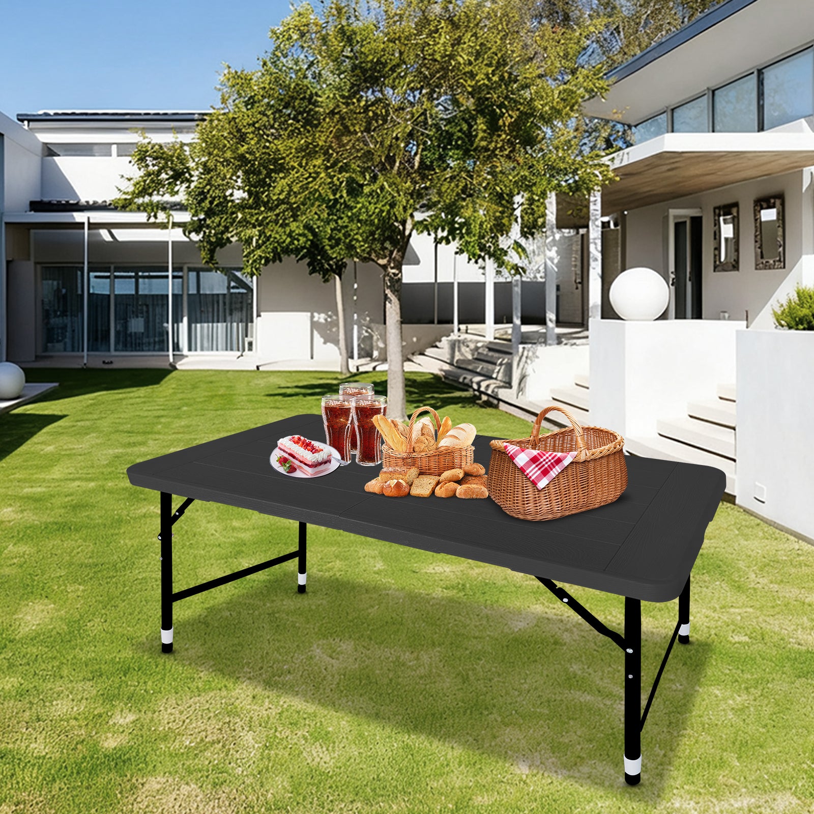 [variant:W5076P444593] Portable Folding Table with Wood-Grain Finish – 4-Foot image 7