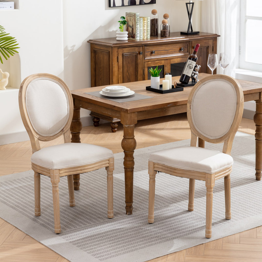 [variant:W5755P474629] Set of 2 French-Style Solid Wood Dining Chairs – Beige image 1