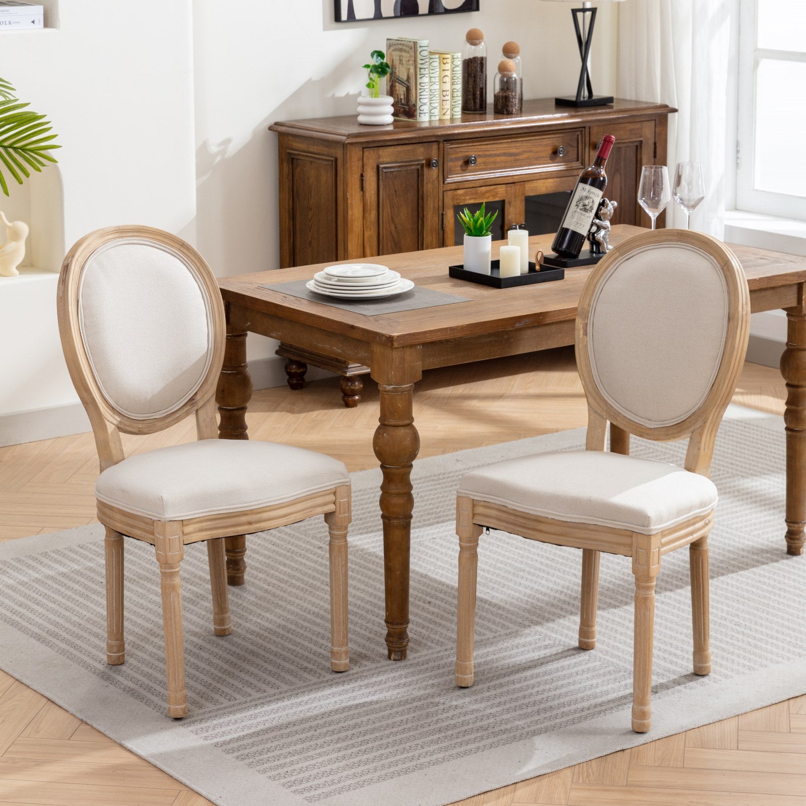[variant:W5755P474629] Set of 2 French-Style Solid Wood Dining Chairs – Beige image 1