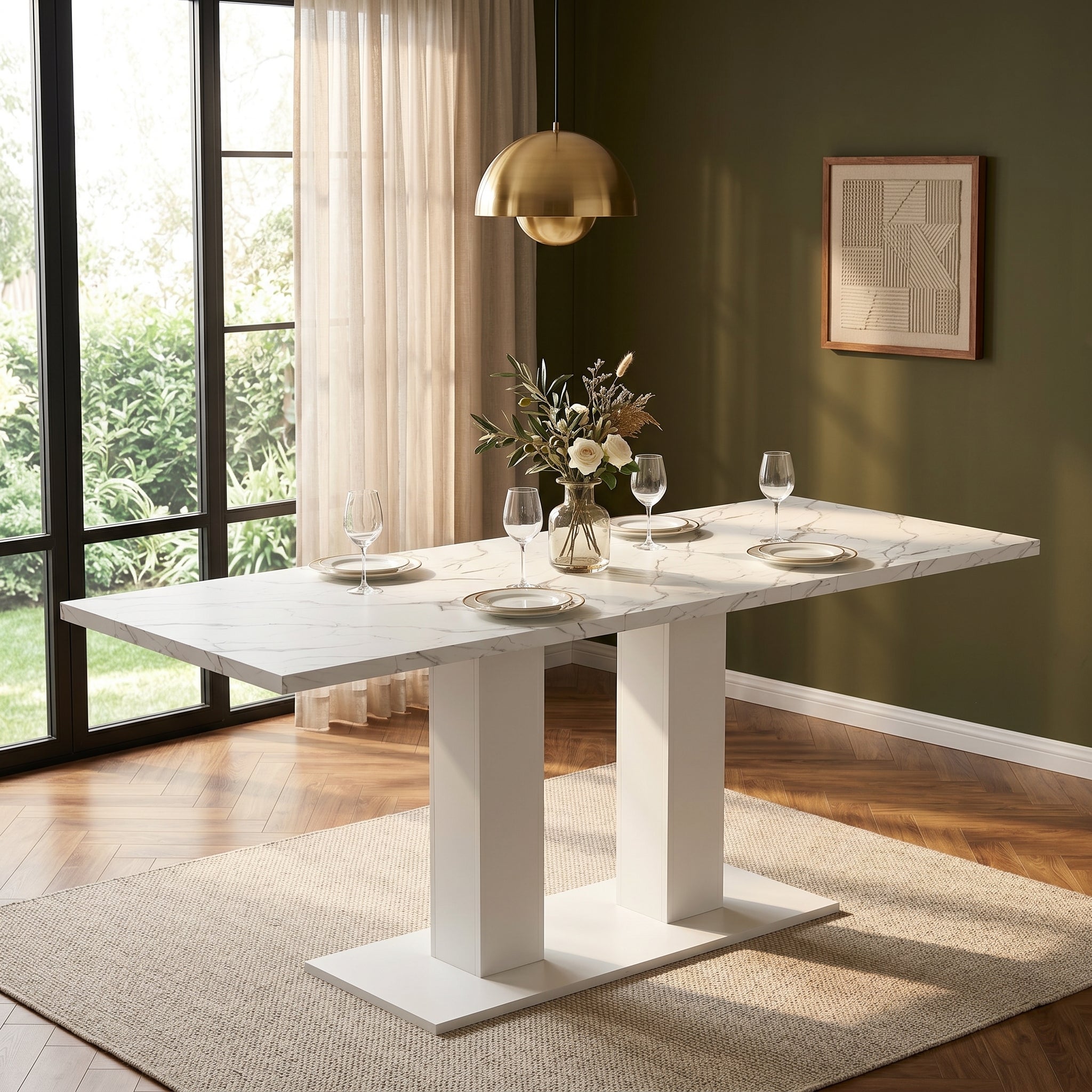 White Marble-Look Dining Table – 71-Inch — [variant:N859P472973W] White Marble image 3