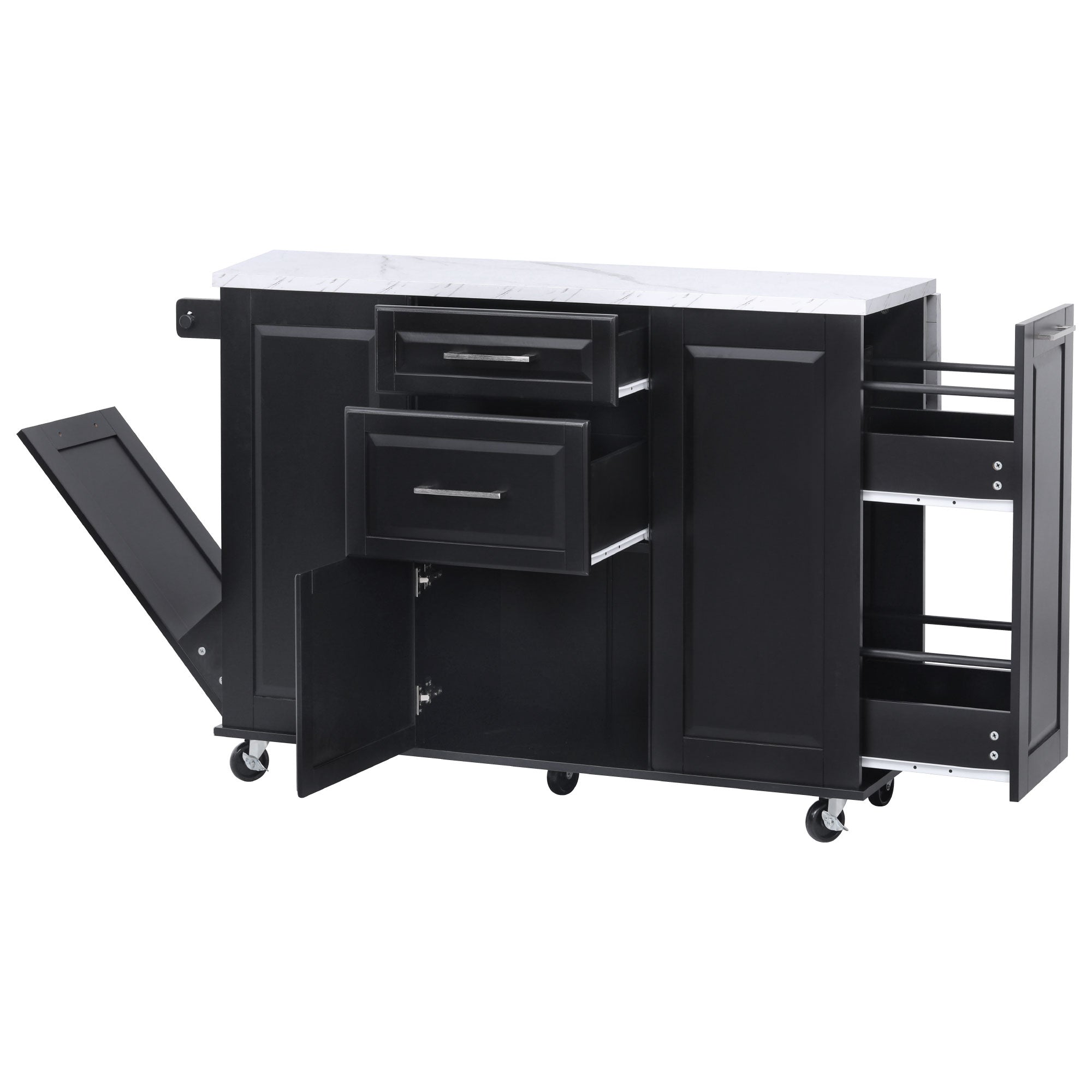 [variant:N853P390045B] Rolling Kitchen Island with Tilt-Out Trash Cabinet – Black, 50.7-Inch image 37