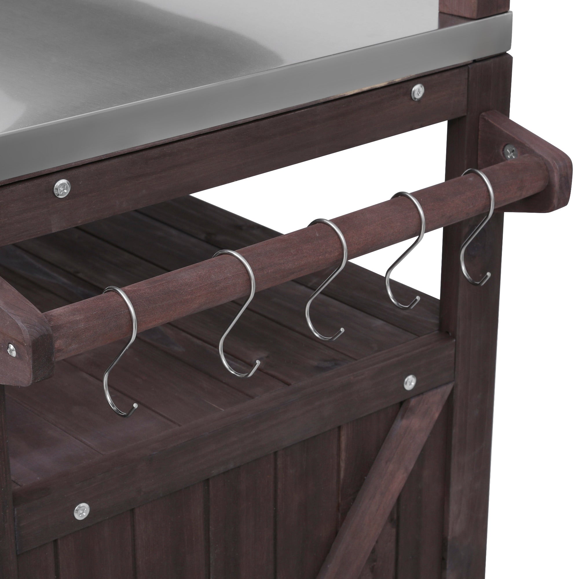 [variant:N853P386135Z] Outdoor Grill Cart with Raised Shelf – Dark Brown, 53.3-Inch image 37