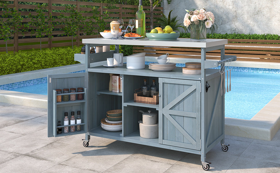 [variant:N853P386114G] Outdoor Grill Cart with Stainless Steel Top – Gray and Blue, 50.25-Inch image 9