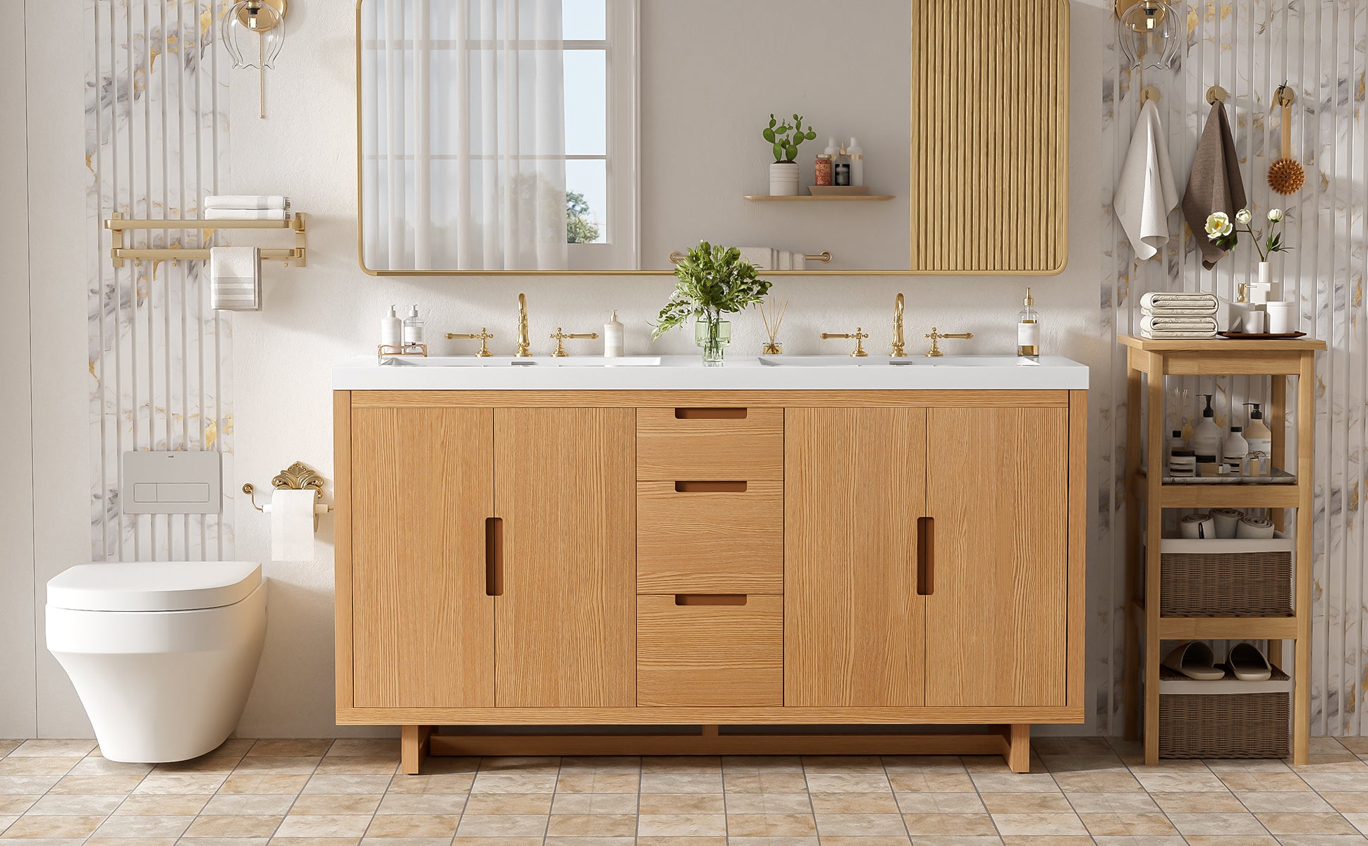 [variant:N848P000022N] Double-Sink Bathroom Vanity with SMC Sink – 59.3-Inch image 22
