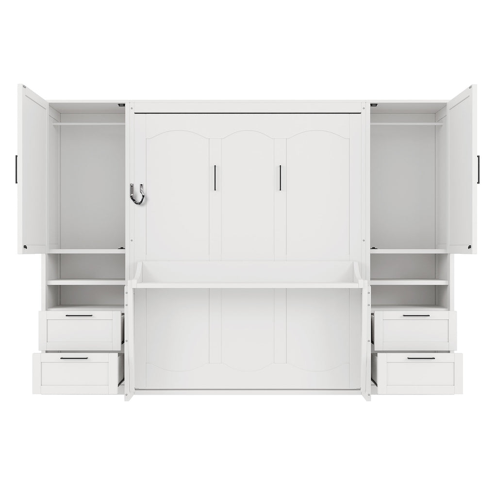 [variant:N850S00010K-2] Queen Murphy Bed with Closet, Drawers and Shelves – White image 11