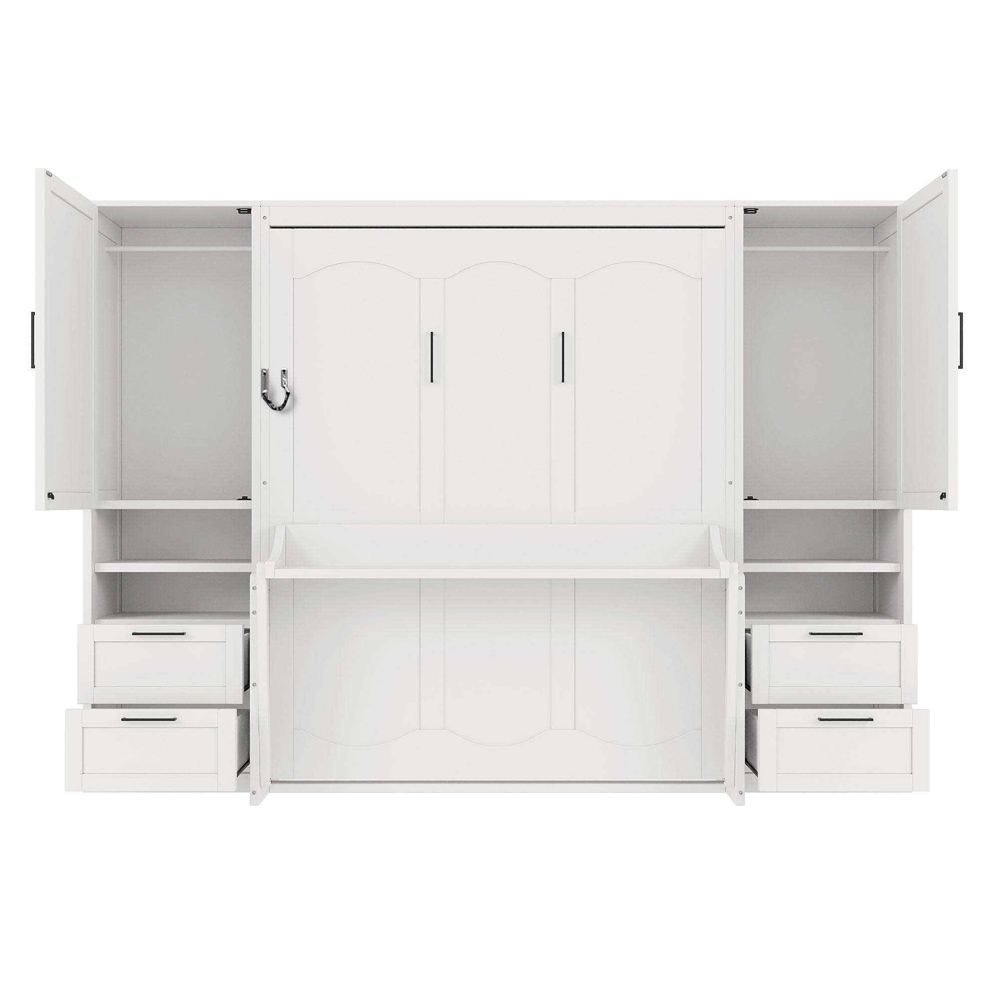 [variant:N850S00010K-2] Queen Murphy Bed with Closet, Drawers and Shelves – White image 11