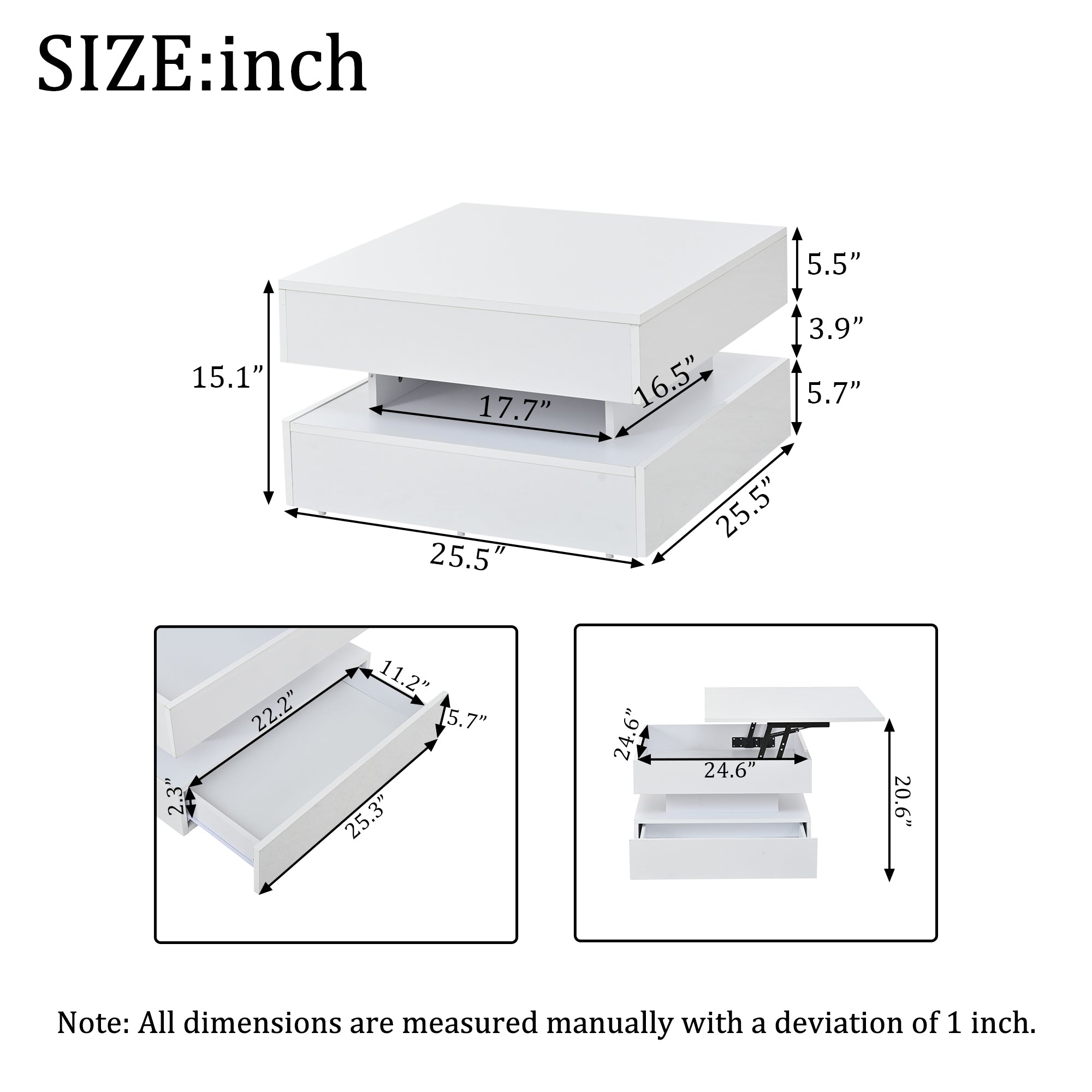 [variant:N892P407973W] White Lift-Top LED Coffee Table with 2 Drawers image 30