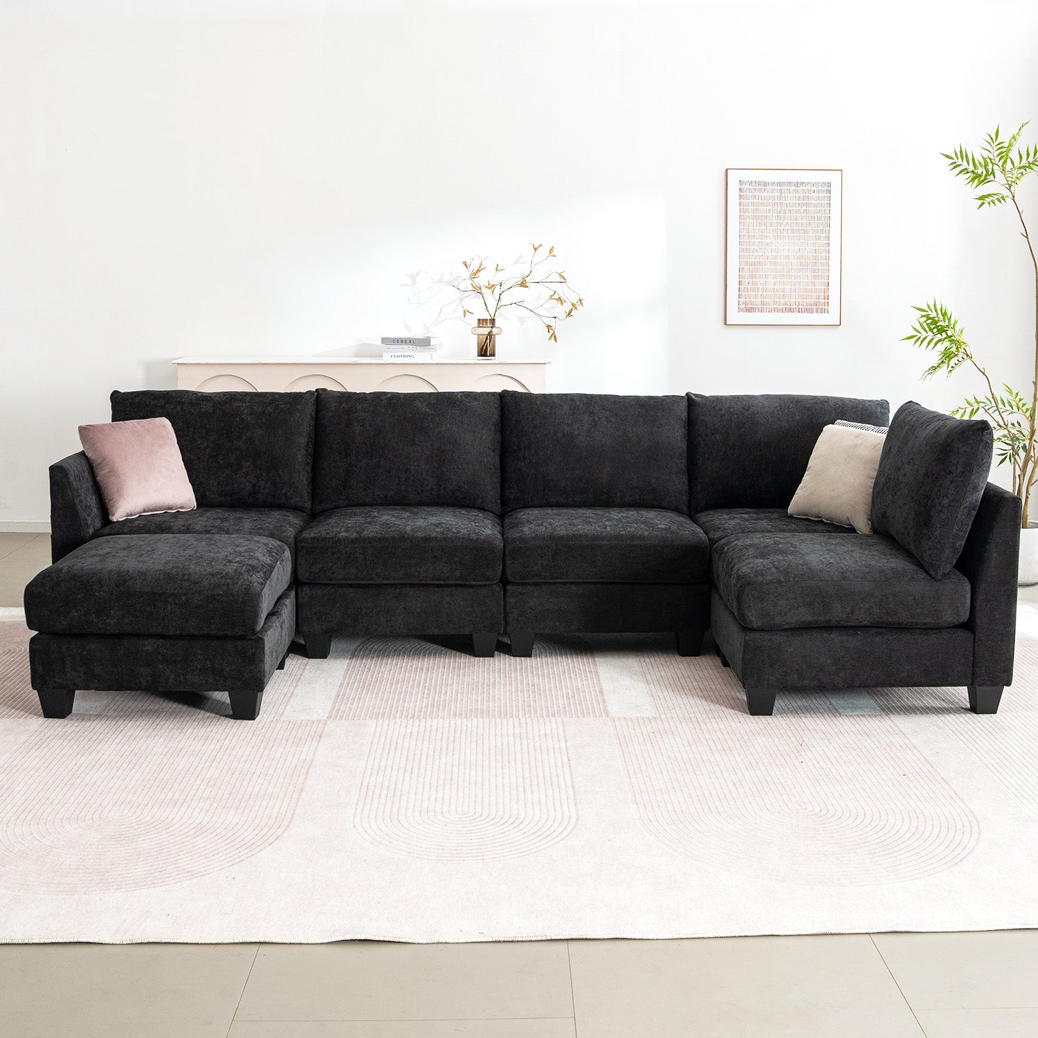 [variant:W3885S00029] 6-Seater U-Shaped Modular Sofa with Storage Ottoman & USB Ports image 8