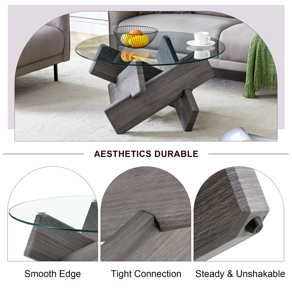 [variant:W3806P404748] Round Glass Coffee Table with Gray Patterned Base – 33.4-Inch image 7