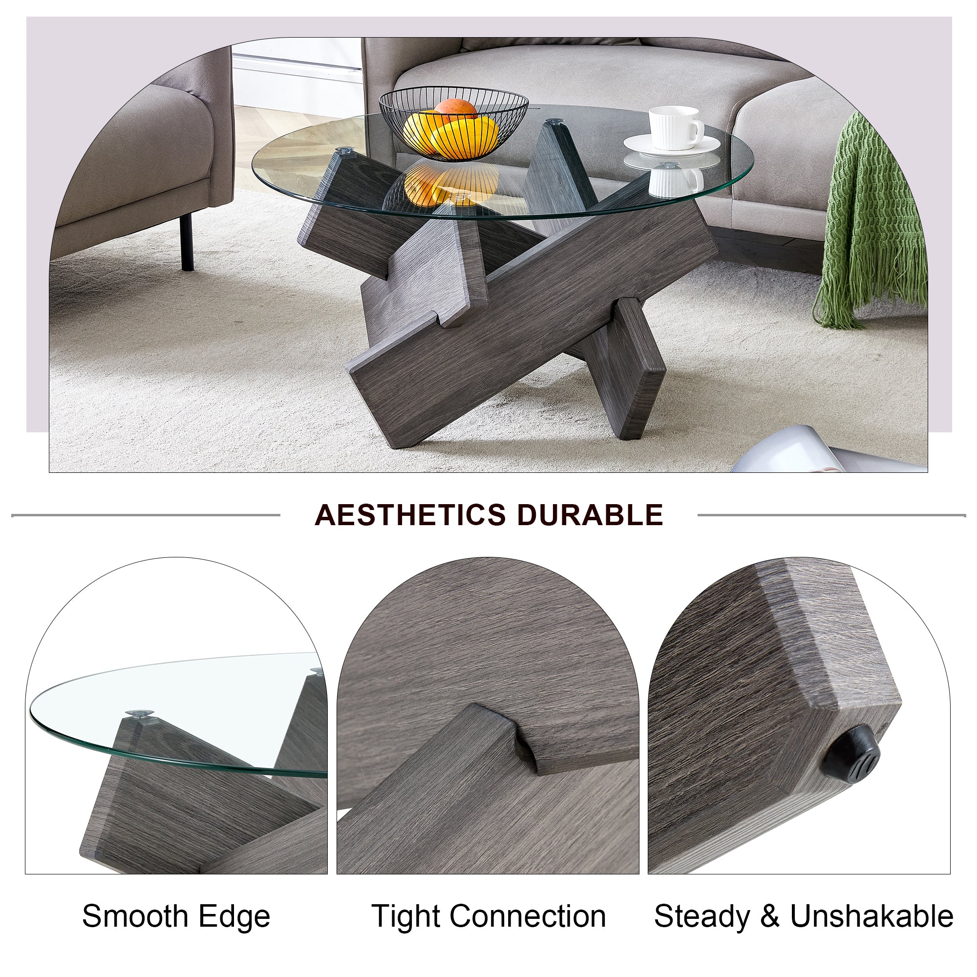 [variant:W3806P404748] Round Glass Coffee Table with Gray Patterned Base – 33.4-Inch image 7